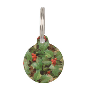 Holly Berry Greenery Christmas Holiday Vintage Pet ID Tag