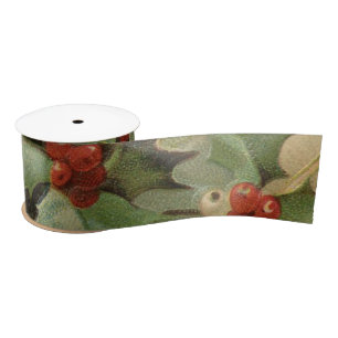 Holly Berry Greenery Christmas Holiday Vintage Satin Ribbon
