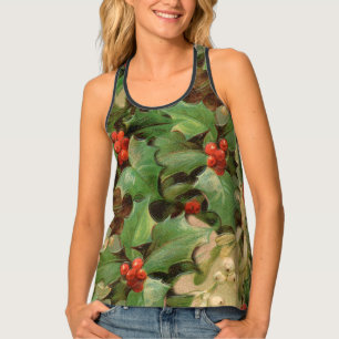Holly Berry Greenery Christmas Holiday Vintage Tank Top