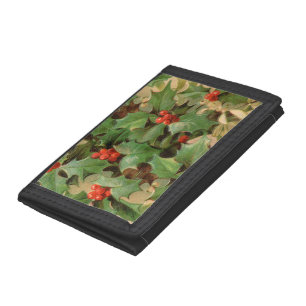 Holly Berry Greenery Christmas Holiday Vintage Trifold Wallet
