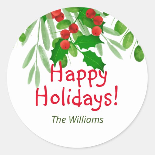 Holly Berry Greenery Holiday Stickers Labels