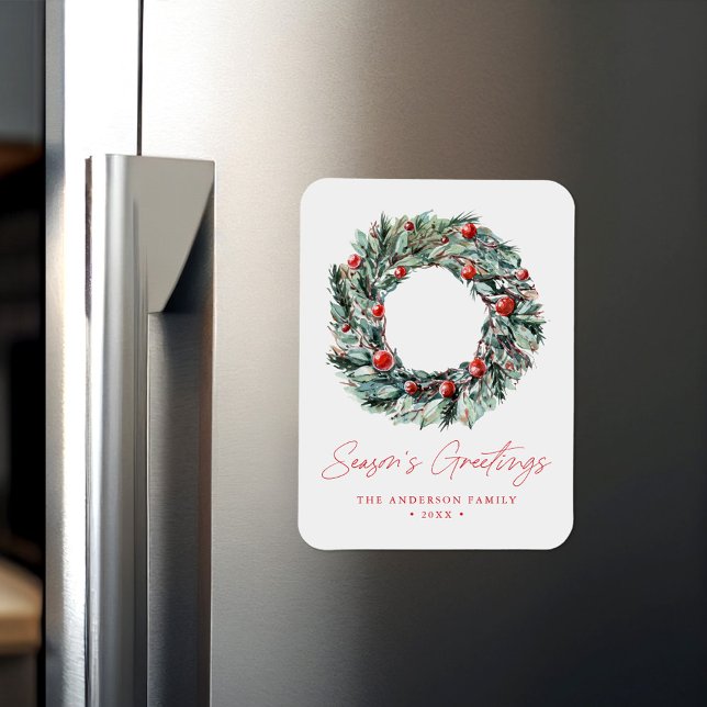 Holly Berry & Greenery Wreath Season's Greetings Magnet (Creator Uploaded)