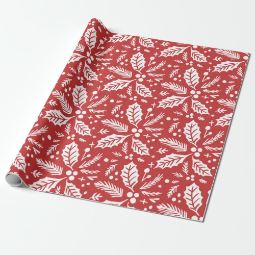 Holly Berry Hand Drawn Illustration Pattern Wrapping Paper