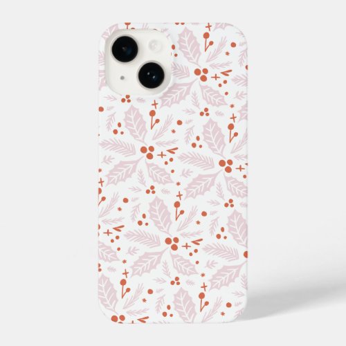 Holly Berry Hand Drawn Pink and Red iPhone 14 Case