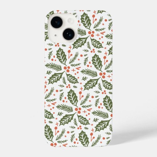 Holly Berry Hand Drawn Red and Green Holiday iPhone 14 Case