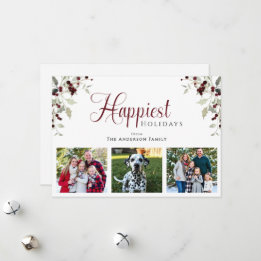 Holly Berry Happiest Holidays Photo Christmas Holiday Card