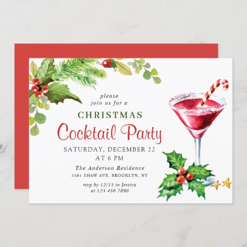 Holly Berry Holiday Christmas Cocktail Party Invit Invitation
