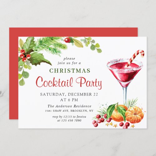Holly Berry Holiday Christmas Cocktail Party Invitation