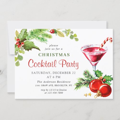 Holly Berry Holiday Christmas Cocktail Party Invitation