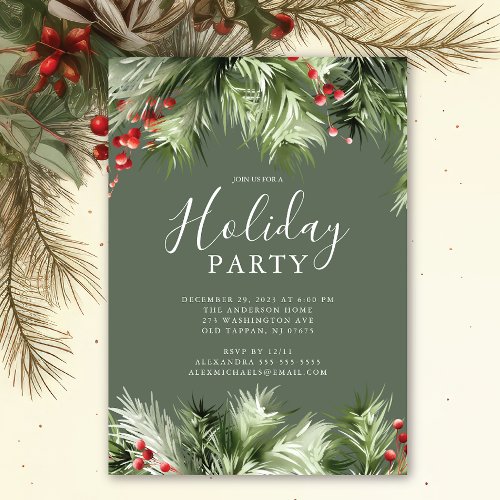 Holly Berry Holiday Party Invitation