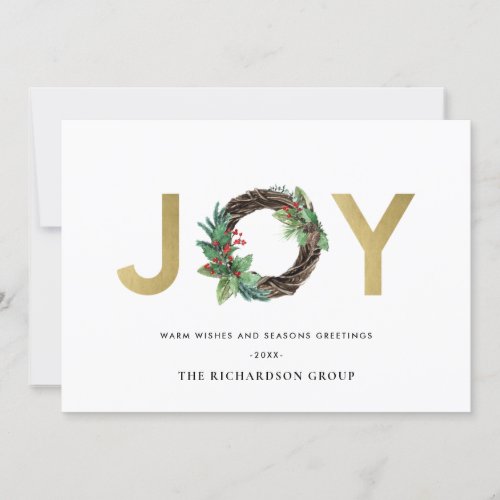 HOLLY BERRY JOY GOLD WREATH CHRISTMAS CORPORATE HOLIDAY CARD