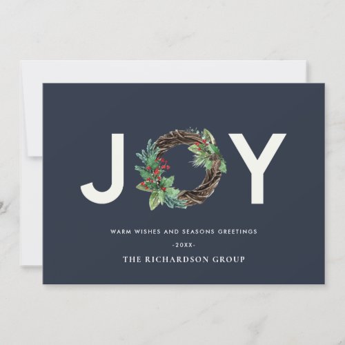 HOLLY BERRY JOY SILVER WREATH CHRISTMAS CORPORATE HOLIDAY CARD