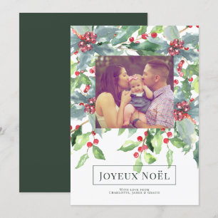 Holly Berry Joyeux Noël Elegant Christmas Card