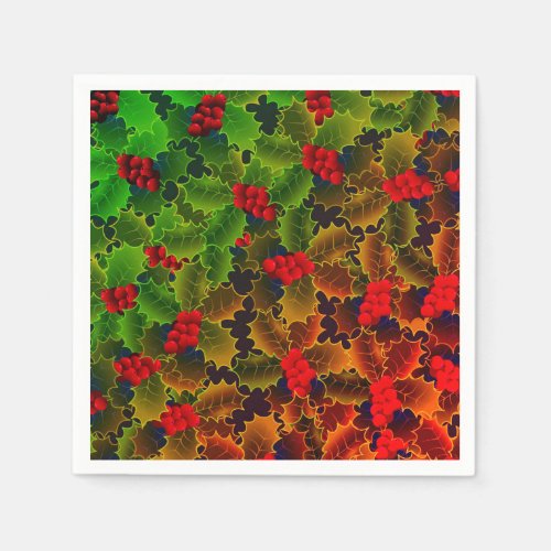 Holly berry leaf glowing winter red green hearth napkins