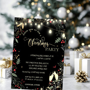Holly Berry,Lights, Glass Company Christmas Party Invitation