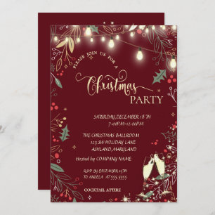 Holly Berry,Lights,Red Company Christmas Party Invitation