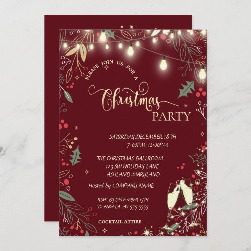 Holly BerryLightsRed Company Christmas Party Invitation