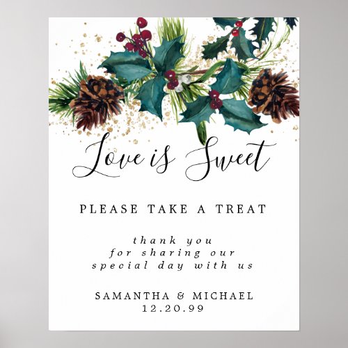 Holly Berry Love is Sweet Wedding Dessert Bar Sign