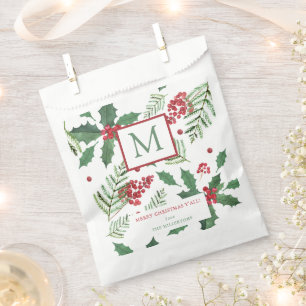 Holly Berry Merry Christmas Monogram Favor Bag