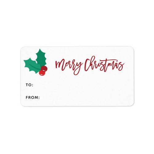 Holly Berry Merry Christmas Script Gift Label