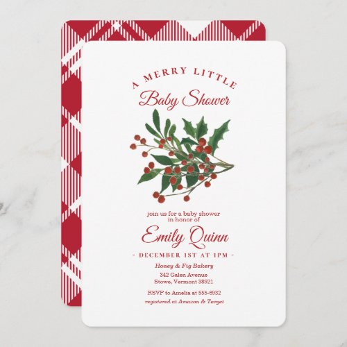 Holly Berry Merry Little Baby Shower Invitation