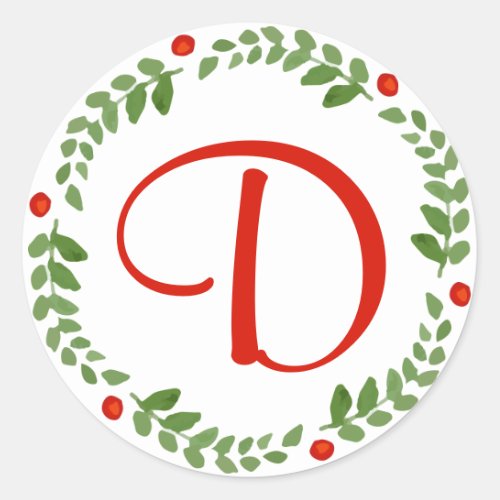 Holly Berry Mistletoe Wreath Monogram Sticker 1