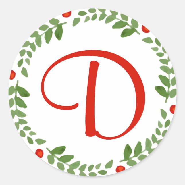 Holly Berry Mistletoe Wreath Monogram Sticker 1 (Front)