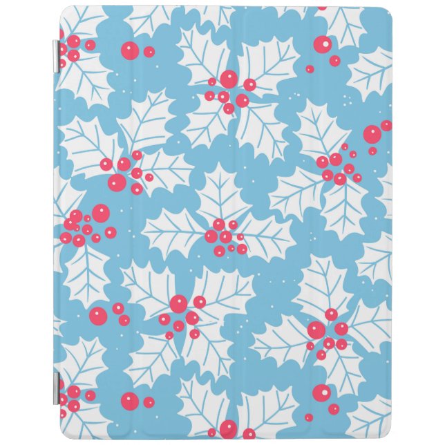 Holly berry on blue iPad smart cover (Front)