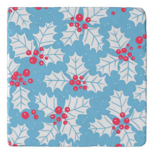 Holly berry on blue trivet