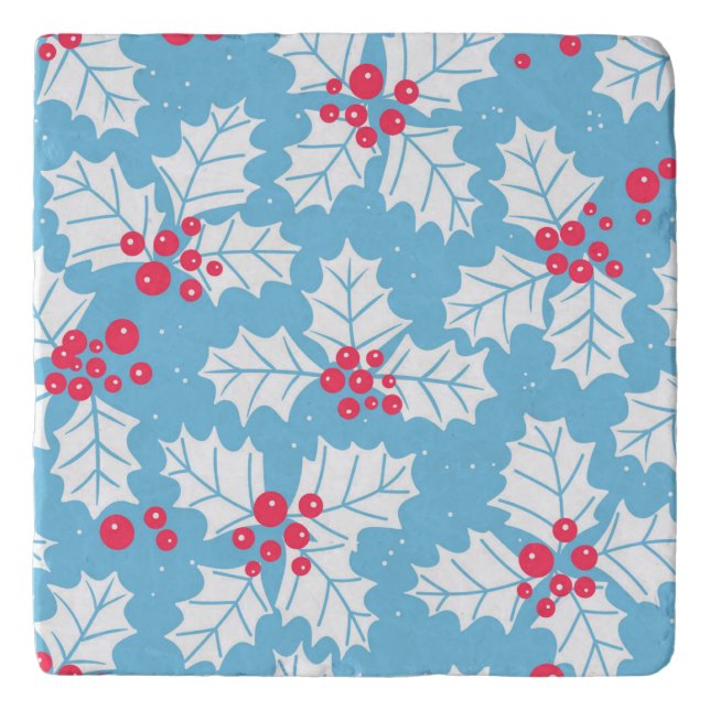 Holly berry on blue trivet (Front)