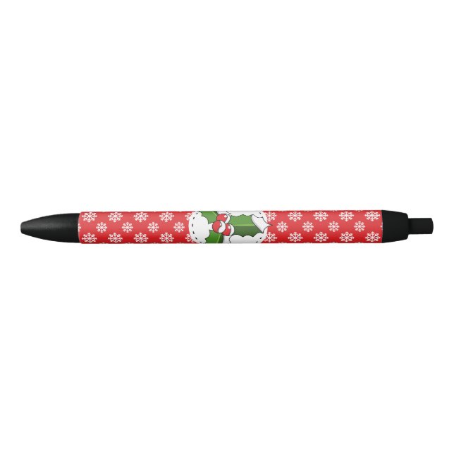 Holly Berry on Red White Snowflakes Pattern Pen (Front)