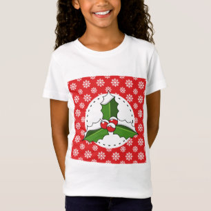 Holly Berry on Red White Snowflakes Pattern T-Shirt
