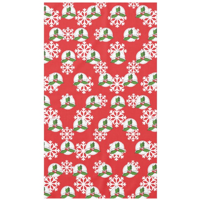 Holly Berry on Red White Snowflakes Pattern Tablecloth (Front)