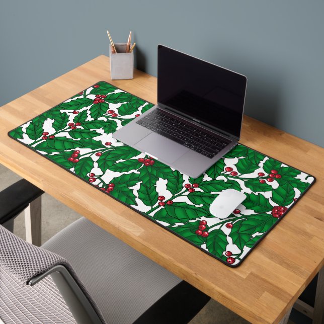 Holly berry on white desk mat (Office 2)