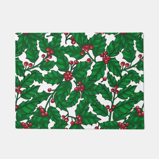 Holly berry on white doormat (Front)