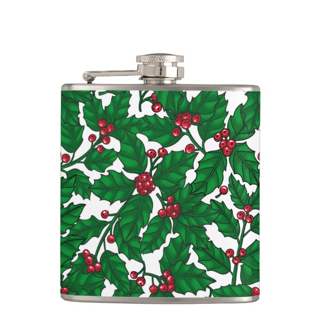Holly berry on white flask (Front)