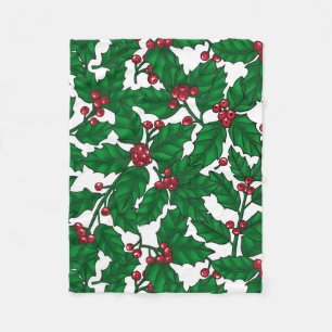 Holly berry on white fleece blanket