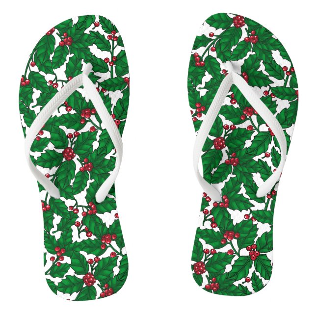 Holly berry on white flip flops (Footbed)