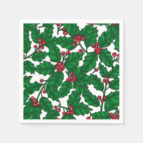 Holly berry on white napkins