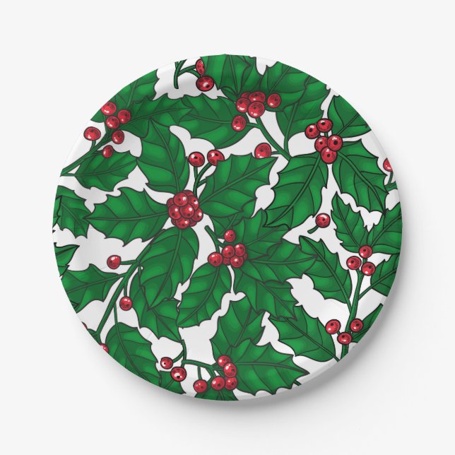 Holly berry on white paper plates (Front)