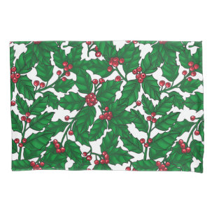 Holly berry on white pillow case