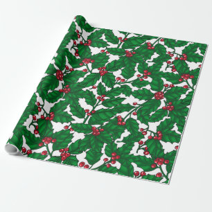 Holly berry on white wrapping paper
