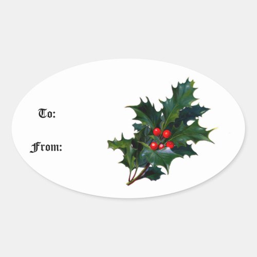 Holly Berry Oval Stickers