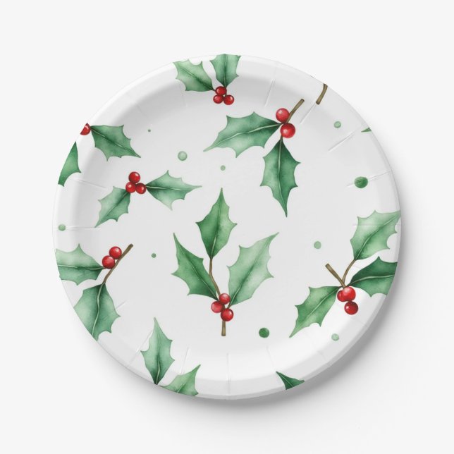 Holly Berry  Paper Plates (Front)
