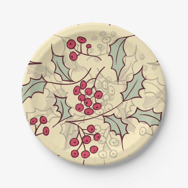Holly berry pattern design paper plates (Front)