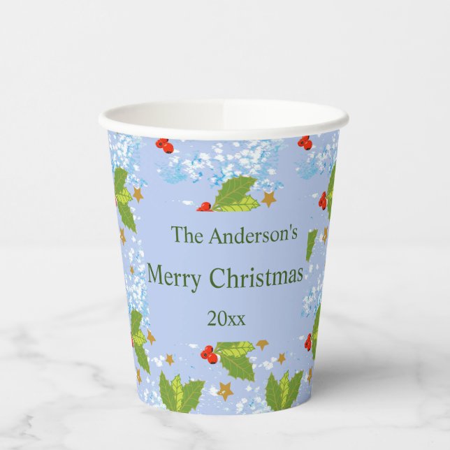 Holly berry pattern Merry Christmas Paper cup (Left)