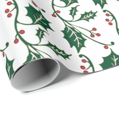 Holly Berry Pattern Wrapping Paper