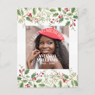 Holly Berry Personalized Photo Memorial Christmas Postcard