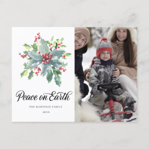 Holly Berry Photo Christmas Holiday Postcard