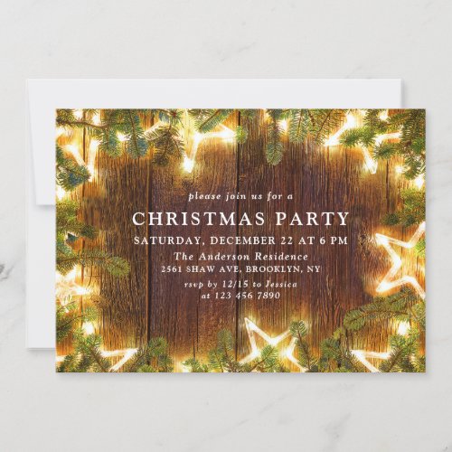 Holly Berry Pine Cones Branch Christmas Party Invitation